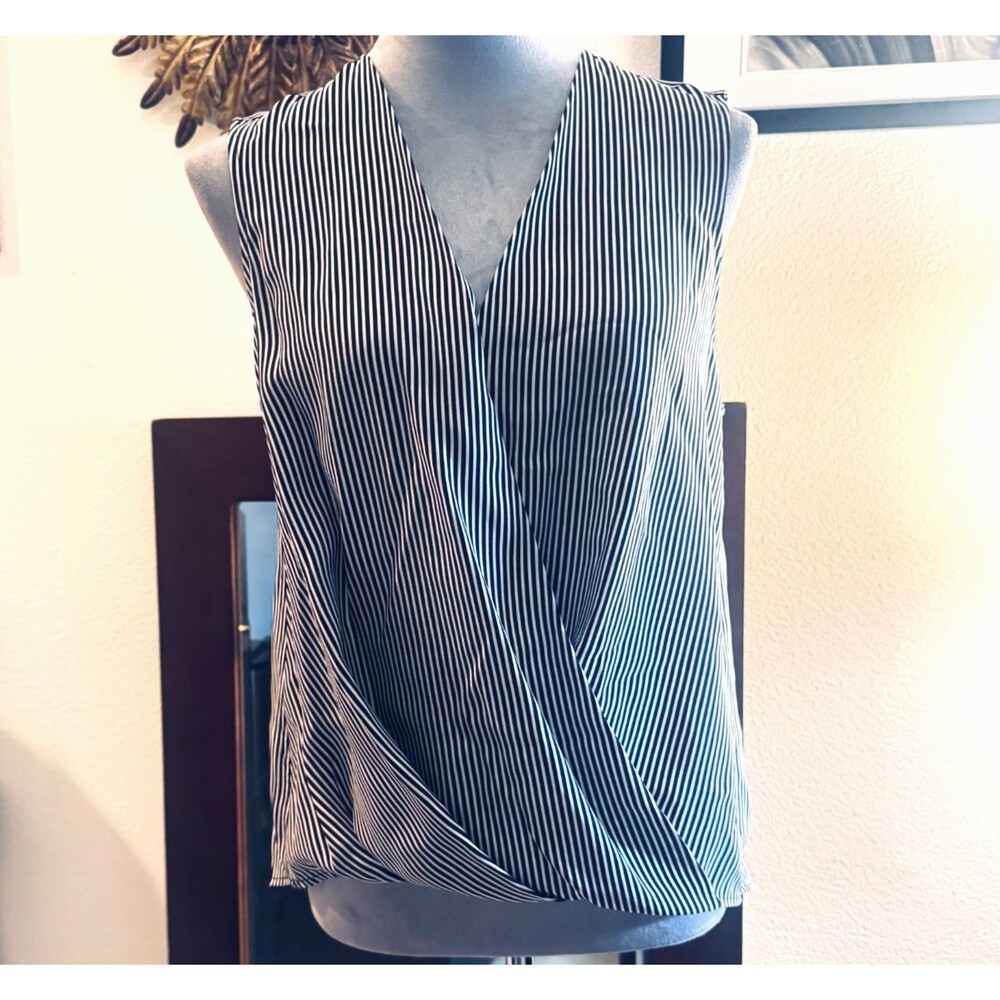 Rag & Bone Victor Stripe 100% Silk Sleeveless Blouse Black & White Size S